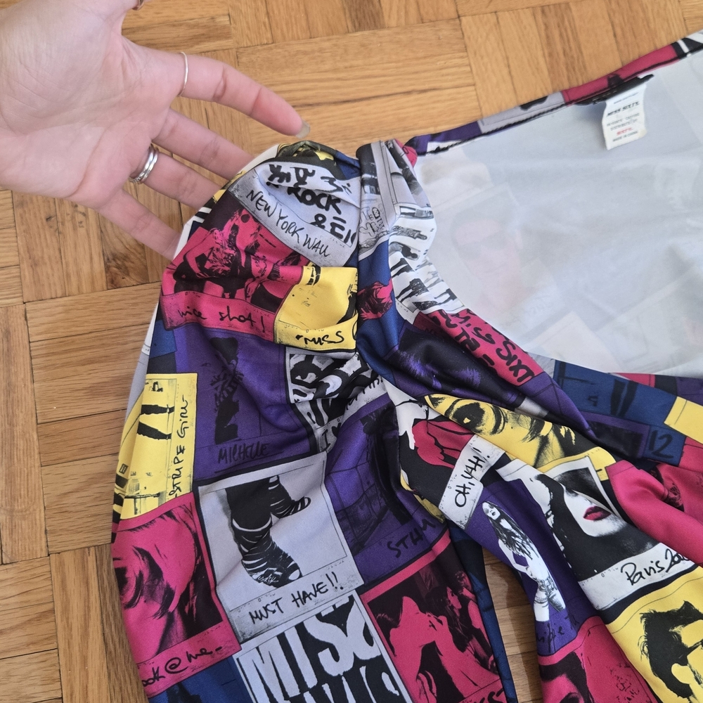 Vintage Miss Sixty Pop Art Comic Strip Mini Bubble Dress Off Shoulder S - Picture 10 of 15